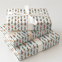 Adorable Cartoon Elves Gift Wrap, Christmas Elf Wrapping Paper, Whimsical Holiday Marching Elf Paper, Festive Kids Gift Wrapping Paper
