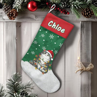Santa Hat Kitten with Lights Stocking, Adorable Cat Christmas Stocking, Personalized Pet Holiday Stocking, Custom Cat Christmas Stocking Decor