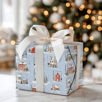 Snowy House Holiday Gift Wrap, Winter Village Wrapping Paper, Adorable Christmas Village Wrapping Paper, Festive Winter Holiday Wrapping Paper