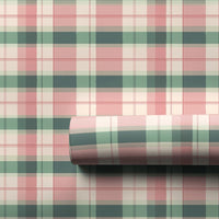 Vintage Tartan Holiday Gift Wrap, Pink and Green Plaid Wrapping Paper, Classic Check Present Paper, Christmas Birthday Gift Wrapping Roll