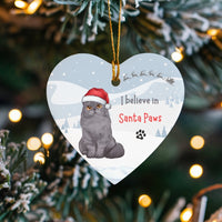 Santa Paws Heart Ceramic Ornament, Gray Persian Cat Christmas Ornament, Cat Lover Holiday Keepsake, Cat Mom Pet Tree Ornament Present