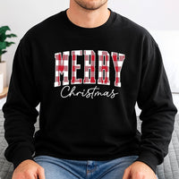 Red Plaid Buffalo Check Sweatshirt, Merry Christmas Sweatshirt, Plaid Holiday Sweater, Adorable Christmas Crewneck, Comfy Winter Xmas Pullover
