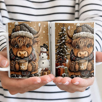 Festive Winter Coffee Mug, Highland Cow Christmas Mug, Highland Cow Holiday Ceramic Mug, Adorable Cow Xmas Coffee Cup, Animal Lover Present