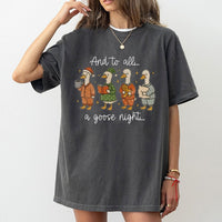 Humorous Silly Goose Christmas Tee, And to All A Goose Night T-Shirt, Adorable Pajama Geese Holiday Shirt, Retro Bird Lover Xmas Graphic T-Shirt