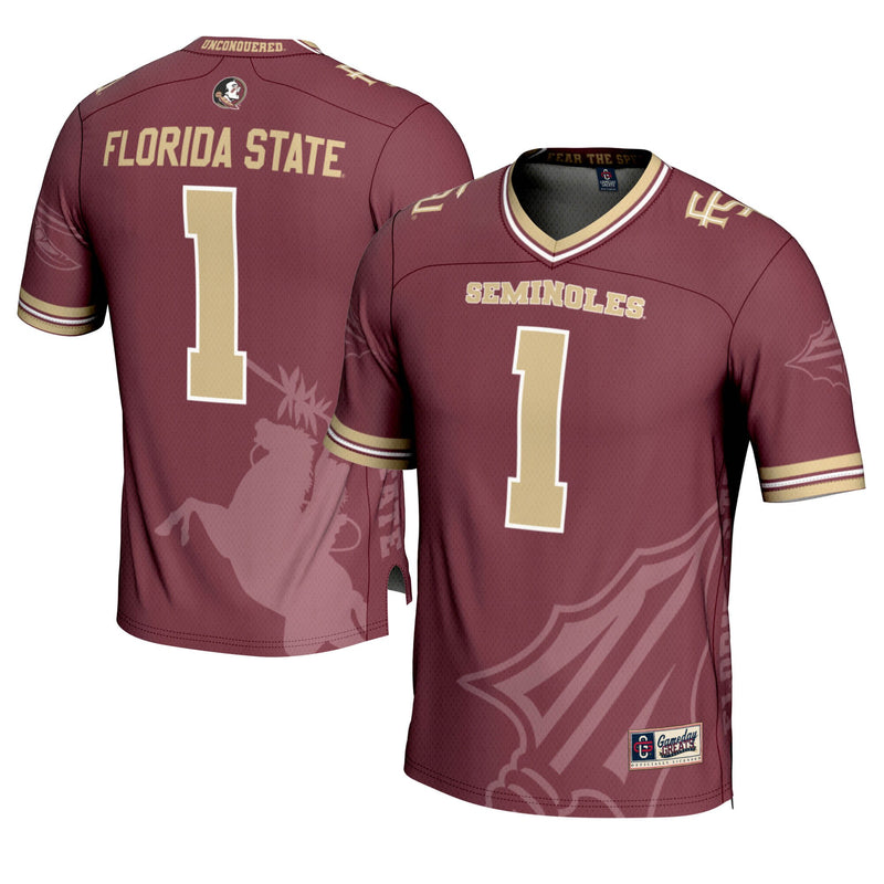 #1 Florida State Seminoles Icon Print Football Fashion Jersey - Garnet