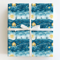 Blue Nativity Scene Gift Wrap, Unto Us a Child Is Born Wrapping Paper, Star of Bethlehem Paper, Christian Christmas Holiday Present Wrap