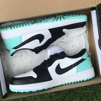 Low Top Golf Shoes, White Black Green Colorway, Lace Up Design, Casual Gift for Shoe Lovers