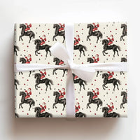 Equestrian Christmas Gift Wrap, Santa Riding Black Horse Wrapping Paper, Festive Horse Lover Wrapping Paper, Holiday Present Paper