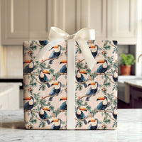 Tropical Toucan Holiday Gift Wrap, Toucan Christmas Wrapping Paper, Watercolor Toucan Bird Wrapping Paper, Festive Winter Pink Gift Wrap