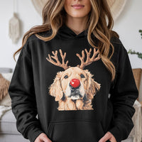 Reindeer Antlers Dog Mom Hoodie, Golden Retriever Christmas Hoodie, Humorous Dog Lover Holiday Hoodie, Adorable Puppy Pet Xmas Hooded Sweatshirt