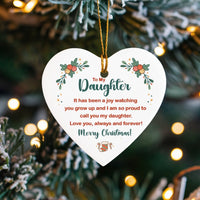 Merry Christmas Keepsake Tree Ornament, To My Daughter Ceramic Heart Ornament, Daughter Holiday Ornament, Sentimental Present from Mom and Dad