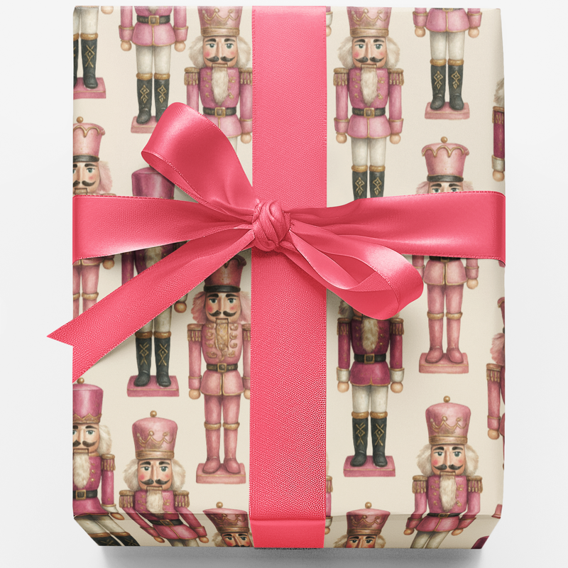 Pastel Christmas Wrapping Paper, Pink Nutcracker Gift Wrap Paper, Holiday Present Paper Roll, Festive Xmas Present Wrap