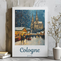 Germany Cathedral Canvas Print, Cologne Christmas Market Canvas Art, Winter Oil Painting Wall Canvas, European Travel Decor, Holiday Present
