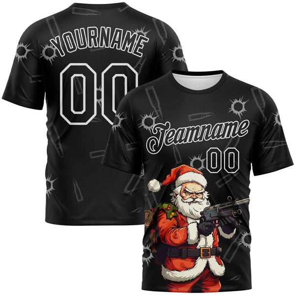 Christmas Holiday Sports Shirt, Custom Bad Santa Performance T-Shirt, Personalized Name and Number Athletic Tee, Festive Work