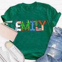 Custom Name Holiday Shirt, Personalized Merry Christmas Vibes T-Shirt, Family Christmas Graphic Tee, Custom Xmas T-Shirt