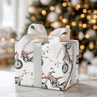 Dirt Bike Holiday Gift Wrap Roll, Motocross Christmas Wrapping Paper, Christmas Lights Dirt Biker Present Paper, Racing Theme Gift Wrap