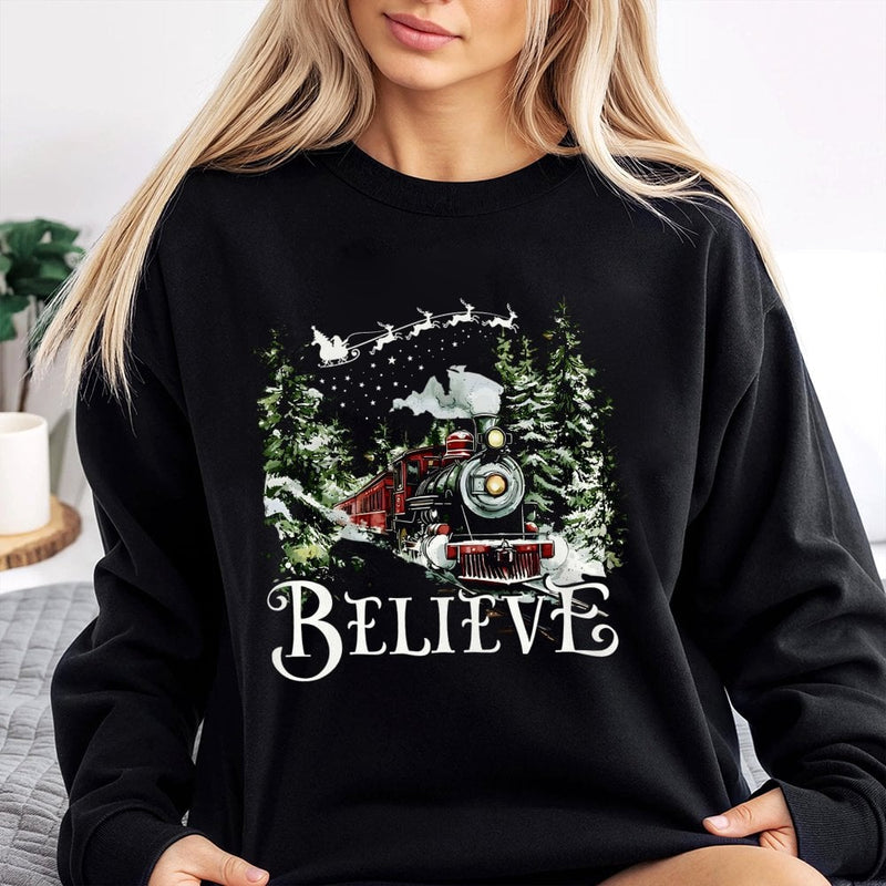 Vintage Holiday Train Crewneck, Believe Christmas Sweatshirt, Festive Winter Movie Sweater, Express Train Pullover