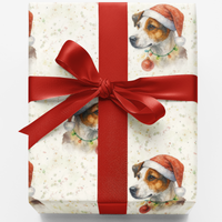 Santa Hat Dog Gift Wrap, Jack Russell Terrier Christmas Wrapping Paper, Festive Puppy Present Wrap, Holiday Dog Lover Present Packaging Roll