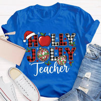 Apple Santa Hat Graphic Tee, Personalized Teacher Christmas Shirt, Custom Name Holiday T-Shirt, Adorable Educator Xmas Tee, Teacher Holiday Present