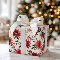 Winter Berry Holiday Gift Wrap, Watercolor Poinsettia Wrapping Paper, Floral Christmas Wrapping Paper, Botanical Holiday Gift Wrap Roll