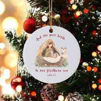 Luke 2 7 Bible Verse Ornament, Nativity Scene Christmas Ornament, Religious Christian Tree Ornament, Faith Holiday Keepsake Present
