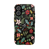 Christmas Botanical Black Phone Case, Vintage Poinsettia Holly iPhone Case, Festive Winter Floral iPhone Case Cover, Holiday Present
