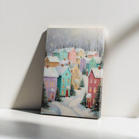 Colorful Snowy Town Canvas Wall Art, Christmas Village Canvas Print, Winter Holiday Canvas Decor, Xmas Town Painting, Christmas Present