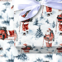 Watercolor Winter Forest Gift Wrap, Hiking Santa Wrapping Paper, Outdoor Santa Claus Christmas Wrapping Paper, Adventure Holiday Gift Wrap