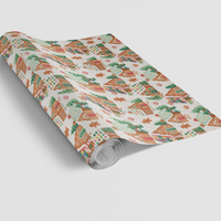 Adorable Holiday Treat Gift Wrap, Gingerbread House Wrapping Paper, Festive Christmas Candy Wrapping Paper Roll, Winter Cottage Present Paper