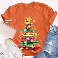 Colorful Holiday Crayon T-Shirt, Christmas Crayon Tree Shirt, Adorable Festive Tree Tee, Art Teacher Xmas Graphic Tee, Holiday Season Apparel