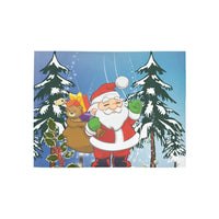 Christmas Snowy Forest Hallway Runner, Santa Claus Winter Runner Rug, Holiday Festive Runner Rug, Non Slip Entryway Mat, Xmas Decor