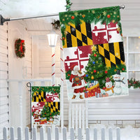 Santa Snowman MD State Flag, Maryland Christmas Garden Flag, Double Sided Maryland Holiday Garden Flag, Festive Outdoor Lawn Yard Banner