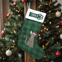 Green Buffalo Plaid Holiday Stocking, Cat Lover Christmas Stocking, Personalized Pet Christmas Stocking, Custom Xmas Fireplace Decor Present