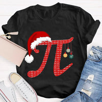 Humorous Math Holiday Graphic Tee, Pi Symbol Santa Hat Christmas T-Shirt, Festive STEM Christmas Shirt, Math Teacher Student Present
