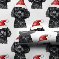 Santa Hat Dog Holiday Gift Wrap, Black Poodle Christmas Wrapping Paper, Festive Puppy Dog Xmas Wrapping Paper, Pet Lover Present Wrap Roll