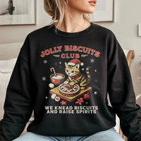 Jolly Biscuits Baking Graphic Sweater, Christmas Cat Sweatshirt, Adorable Holiday Cat Lover Crewneck, Retro Winter Kitty Sweatshirt, Xmas Present