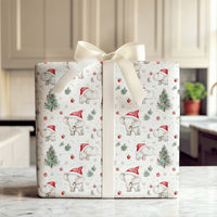 Santa Hat Holiday Gift Wrap, Baby Elephant Christmas Wrapping Paper, Adorable Watercolor Animal Wrapping Paper, Kids Christmas Gift Wrap Roll