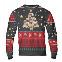 Humorous Canine Pet Ugly Sweater, Pug Dog Christmas Tree Ugly Sweater, Adorable Puppy Holiday Sweater, Dog Lover Christmas Ugly Sweater Crewneck