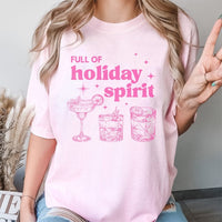 Pink Christmas Cocktail T-Shirt, Full of Holiday Spirit Shirt, Adorable Holiday Drinking Shirt, Retro Xmas Graphic Tee, Christmas Present for Her