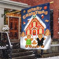 Holiday Gingerbread House Yard Flag, Gingerbread Merry Christmas Garden Flag, Double-Sided Winter Lawn Flag, Festive Seasonal Porch Decor