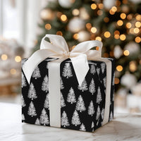 Snowy Pine Tree Gift Wrap, Black and White Christmas Wrapping Paper, Modern Winter Wrapping Paper, Monochrome Holiday Present Wrap Roll