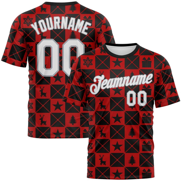 Personalized Holiday Plaid Athletic Shirt, Custom Buffalo Check Christmas Performance T-Shirt, Name and Number Sport Tee, Xma