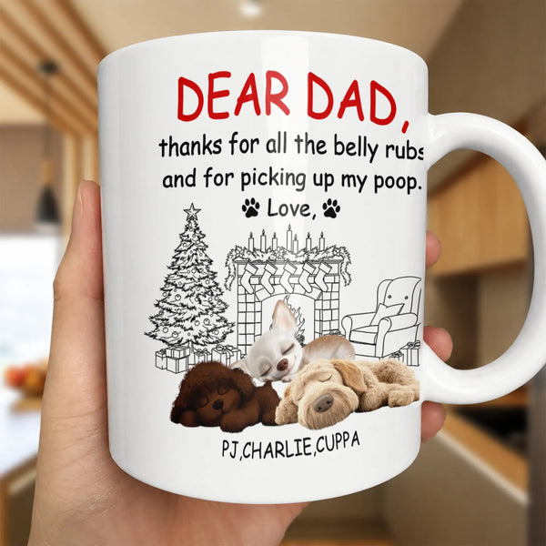 Dog Dad Christmas Tree and Puppies Mug, Thanks for Picking Up My Poop Mug, Humorous Dog Dad Ceramic Coffee Mug, Holiday Prese