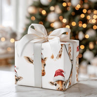Safari Animal Gift Wrap, Watercolor Giraffe Christmas Wrapping Paper, Santa Hat Giraffe Wrapping Paper, Adorable Holiday Zoo Gift Wrap Roll