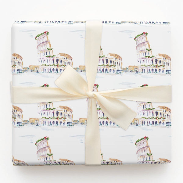 Italy Travel Christmas Gift Wrap, Roman Colosseum Wrapping Paper, Rome Landmark Wrapping Paper, Italian Holiday Wrapping Pape