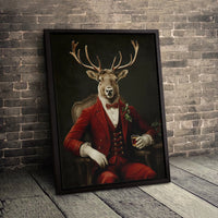 Dapper Reindeer Wall Art, Gentleman Deer Canvas, Christmas Stag Canvas Print, Festive Animal Lover Wall Decor, Holiday Season Canvas Art