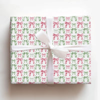 Pink and Sage Green Holiday Gift Wrap, Watercolor Bow Wrapping Paper, Adorable Coquette Christmas Wrapping Paper, Pastel Xmas Gift Wrap Roll