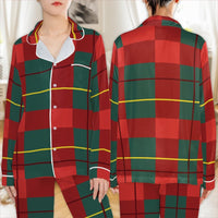Red Green Plaid Pajamas, Holiday Plaid Satin Pajamas, Christmas Plaid Pajama Set, Festive Sleepwear Set, Holiday Pajamas for Women