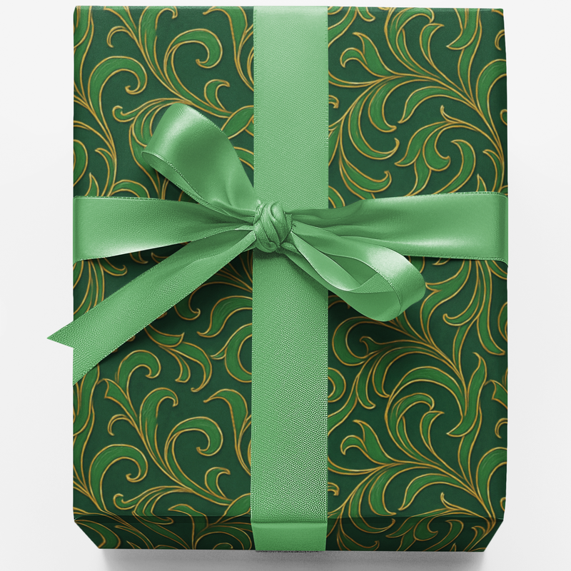 Botanical Scroll Gift Wrap, Verdant Vines Wrapping Paper, Green Foliage Wrapping Paper, Christmas Holiday Present Wrap, Winter Gift Wrap