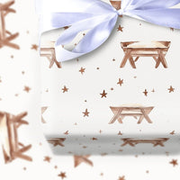 Watercolor Christian Christmas Gift Wrap, Nativity Manger Wrapping Paper, Religious Holiday Wrapping Paper, Faith Church Gift Wrap Roll